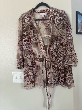 Fashion Bug Beige and Burgundy Animal Print Blouse